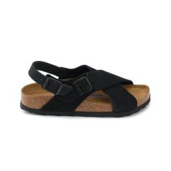 Damskie japonki krzyżujące się paski TULUM SFB. Czarne klapki Birkenstock, bez wzorów, z materiału, bez obcasa. Za 680.00 zł.