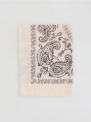 Wzorzysty szal z dodatkiem wiskozy - kremowy. Białe szaliki Reserved, bez wzorów, z wiskozy. Za 79.99 zł.