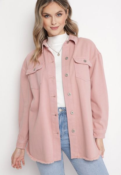 Różowa Jeansowa Bawełniana Kurtka Koszula z Metalowymi Guzikami i Kieszeniami Lavosa. Czerwone koszule Born2be, l, bez wzorów, z bawełny, klasyczne, bez kołnierzyka, bez ramiączek. Za 99.99 zł.
