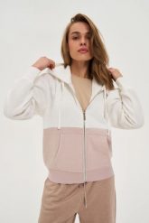 Bluza zapinana na zamek beżowa. Brązowe bluzy MOODO, l, bez wzorów, z bawełny, bez kaptura. Za 149.99 zł.