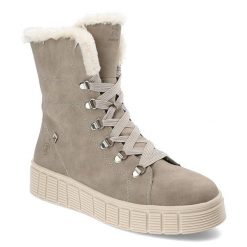 Szare Botki Rieker Wygodne Ocieplane Buty Damskie. Szare botki Rieker, na zimę, bez wzorów, ze skóry ekologicznej, bez obcasa, na platformie, bez zapięcia. Za 399.00 zł.