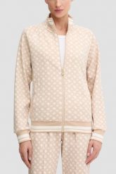 GUESS Beżowa rozpinana damska bluza w monogram Aggie, Rozmiar L. Brązowe bluzy Guess, l, z aplikacjami, bez kaptura. W wyprzedaży za 229.99 zł.