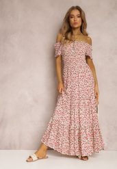 Różowo-Zielona Sukienka z Wiskozy Tariya. Czerwone sukienki Renee, m, z aplikacjami, z wiskozy, boho, bez kołnierzyka, bez ramiączek, maxi. Za 49.99 zł.