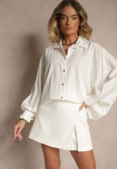 Biała Koszula z Wiskozą w Stylu Nietoperza Sonarielia. Białe koszule Renee, bez wzorów, z wiskozy, eleganckie, bez kołnierzyka, bez ramiączek. Za 69.99 zł.