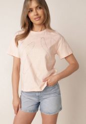 Różowy Bawełniany T-shirt Ozdobiony Cyrkoniami Monomene. Czerwone t-shirty Born2be, m, z aplikacjami, z bawełny, bez kołnierzyka, bez ramiączek. Za 59.99 zł.
