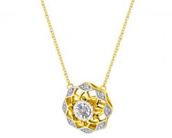 Naszyjnik z żółtego i białego złota z diamentami - rozeta - 0,06 ct - próba 585. Białe naszyjniki Apart, z diamentem, złote. W wyprzedaży za 2,093.00 zł.