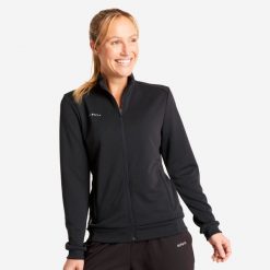 Bluza treningowa do piłki nożnej damska Kipsta Essential. Czarne bluzy KIPSTA, s, bez wzorów, z elastanu, bez kaptura. Za 89.99 zł.