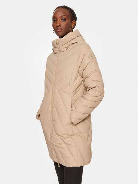 Tommy Hilfiger Płaszcz zimowy Chevron WW0WW42622 Beżowy Regular Fit. Brązowe płaszcze TOMMY HILFIGER, na zimę, s, bez wzorów, z syntetyku, bez kaptura. Za 819.99 zł.