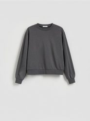 Gładka bluza z bawełną - ciemnoszary. Szare bluzy Reserved, l, bez wzorów, z bawełny, bez kaptura. Za 69.99 zł.