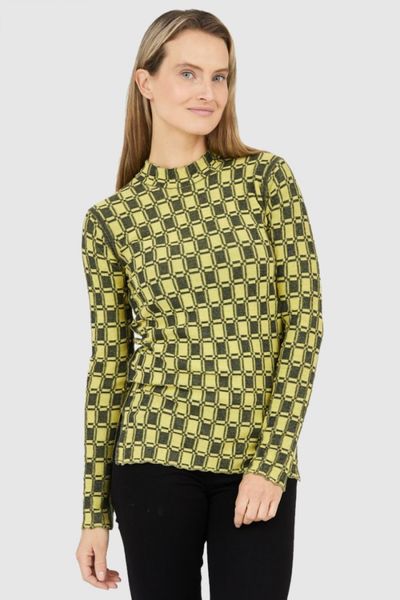 KENZO Dopasowany żółty sweterek damski w kratkę vichy, Rozmiar L. Żółte swetry Kenzo, l, bez wzorów, bez ramiączek. W wyprzedaży za 630.99 zł.