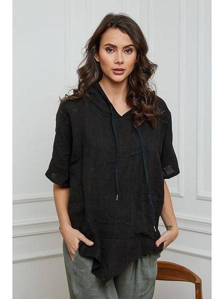 Joséfine Lniana bluzka w kolorze czarnym rozmiar: L. Czarne bluzki Joséfine, l, bez wzorów, ze lnu, bez kołnierzyka, bez ramiączek. Za 171.28 zł.