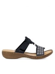 Rieker Klapki 60863-14 Granatowy. Niebieskie klapki Rieker, bez wzorów, z syntetyku, bez obcasa. Za 289.99 zł.