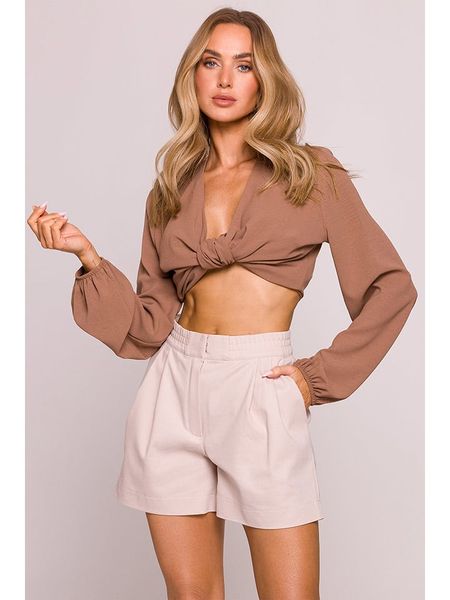 Made of emotion Szorty w kolorze beżowym rozmiar: M. Brązowe szorty Made Of Emotion, bez wzorów, z bawełny, z podwyższonym stanem. Za 209.45 zł.