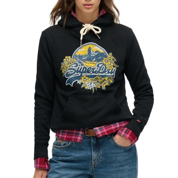 Bluza damska z kapturem Superdry Floral. Niebieskie bluzy Superdry, xs, bez wzorów, z bawełny, z kapturem. Za 346.00 zł.