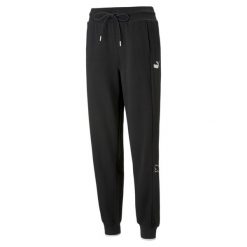 Spodnie sportowe damskie Puma Power Colorblock. Czarne spodnie dresowe Puma, bez wzorów, z dresówki, na fitness i siłownię. Za 366.00 zł.