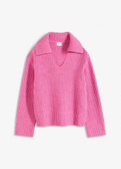 Gruby sweter. Czerwone swetry bonprix, bez wzorów, bez ramiączek. Za 127.99 zł.