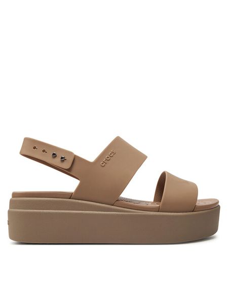 Crocs Sandały Brooklyn Low Wedge W 206453 Beżowy. Brązowe sandały Crocs, bez wzorów, z tworzywa sztucznego, bez obcasa, na płaskiej podeszwie, bez zapięcia. Za 169.99 zł.