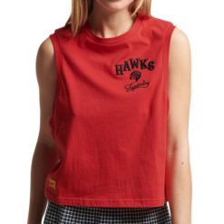 Koszulka turystyczna damska Superdry Vintage Collegiate Tank. Czerwone koszulki sportowe Superdry, bez wzorów, z bawełny, bez ramiączek. Za 78.00 zł.