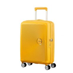 Walizka turystyczna Soundbox Spinner 55 TSA EXP 35,5L. Żółte walizki American Tourister, bez wzorów. W wyprzedaży za 659.95 zł.