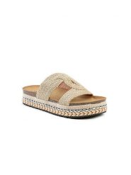 Foreverfolie Klapki w kolorze beżowym rozmiar: 37. Brązowe klapki Foreverfolie, bez wzorów, z otwartym noskiem, bez obcasa, na platformie. Za 47.82 zł.