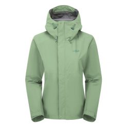 Kurtka przeciwdeszczowa damska Rab Women's Downpour Jacket z kapturem. Zielone kurtki sportowe RAB, s, bez wzorów, z kapturem, trekkingowe. Za 471.99 zł.