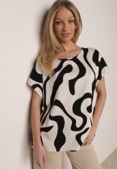 Czarna Wiskozowa Bluzka Oversize z Krótkim Rękawem w Abstrakcyjny Wzór Ginedina. Czarne bluzki Born2be, l, bez wzorów, z jeansu, biznesowe, bez kołnierzyka, bez ramiączek. Za 49.99 zł.