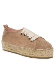 Manebi Espadryle Lace-Up Espadrilles W 1.9 E0 Beżowy. Brązowe espadryle Manebi, bez wzorów, ze skóry, bez obcasa, bez zapięcia. Za 449.99 zł.