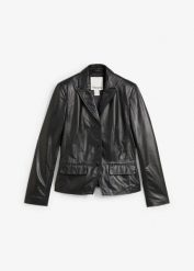 Krótki żakiet ze skóry jagnięcej nappa. Czarne marynarki i żakiety bonprix, bez wzorów, ze skóry, eleganckie. Za 629.99 zł.