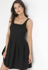 Czarna Sukienka Mini na Ramiączkach Azrani. Czarne sukienki Born2be, m, bez wzorów, wakacyjne, bez kołnierzyka, bez ramiączek, mini, rozkloszowane. Za 89.99 zł.