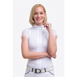 Koszulka wyścigowa Angel. Białe bluzki CAVALLIERA, bez wzorów, z koronki, sportowe, bez kołnierzyka, bez ramiączek. W wyprzedaży za 396.00 zł.