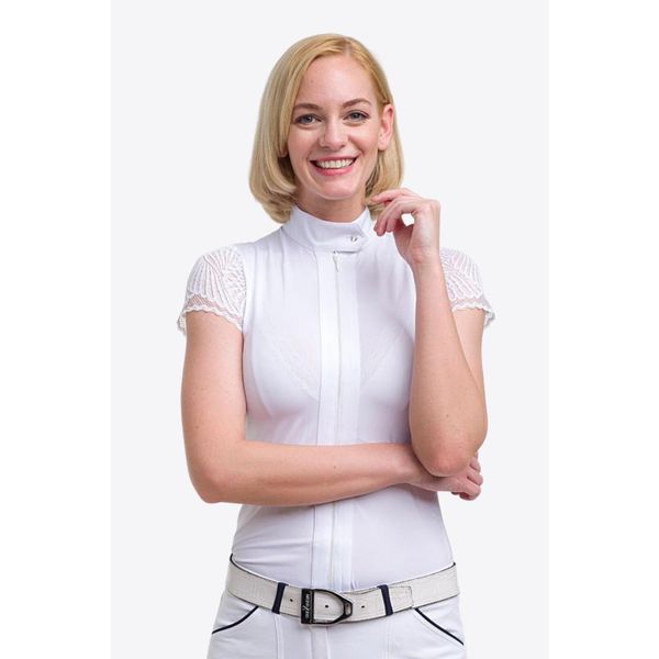 Koszulka wyścigowa Angel. Białe bluzki CAVALLIERA, bez wzorów, z koronki, sportowe, bez kołnierzyka, bez ramiączek. W wyprzedaży za 396.00 zł.