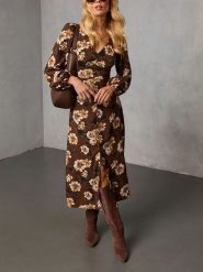 Milan Kiss Sukienka w kolorze brązowym rozmiar: XL. Brązowe sukienki Milan Kiss, xl, bez wzorów, bez kołnierzyka, bez ramiączek, maxi. Za 213.69 zł.