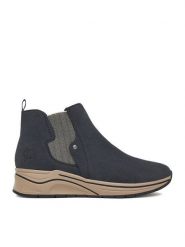 Rieker Botki CEO-N9561-14 Granatowy. Niebieskie botki Rieker, bez wzorów, z materiału, bez obcasa, na płaskiej podeszwie, bez zapięcia. Za 359.99 zł.