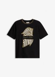 T-shirt z bawełny organcznej. Czarne t-shirty bonprix, bez wzorów, z bawełny, bez kołnierzyka, bez ramiączek. Za 67.99 zł.