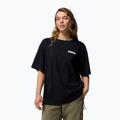 Koszulka trekkingowa damska Columbia Rolling Bend Graphic Oversized Tee. Czarne bluzki Columbia, bez wzorów, casualowe, bez kołnierzyka, bez ramiączek. Za 109.99 zł.