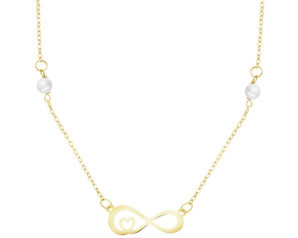 Złoty naszyjnik z perłami - nieskończoność, serce. Żółte naszyjniki Apart, złote. Za 689.00 zł.