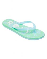 Klapki dla Kobiety TAHITI. Niebieskie klapki Roxy, bez wzorów, z materiału, bez obcasa. Za 89.99 zł.