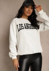 Biała Bluza z Bawełną Ozdobiona Napisem Fezolda. Białe bluzy Renee, l, bez wzorów, z bawełny, bez kaptura. Za 59.99 zł.