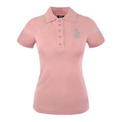 Koszulka polo jeździecka Marta różowa. Czerwone koszulki polo JD ATTACK, na lato, l, bez wzorów, z bawełny, bez kołnierzyka, bez ramiączek. Za 129.99 zł.