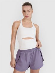 4F Top treningowy slim szybkoschnący damski 4F x Anna Lewandowska - biały L. Białe koszulki sportowe 4f, bez wzorów, z dzianiny, bez ramiączek, na fitness i siłownię. Za 99.99 zł.