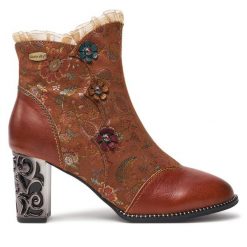 Botki Laura Vita. Brązowe botki Laura Vita, bez wzorów, bez obcasa, na słupku, bez zapięcia. Za 569.99 zł.