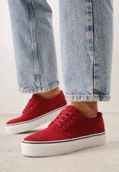 Czerwone Klasyczne Tenisówki z Ozdobnym Paskiem przy Podeszwie Ranora. Czerwone obuwie sportowe Born2be, z dresówki, bez zapięcia, tenisowe. Za 49.99 zł.