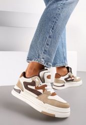 Ciemnobeżowe Sneakersy Ozdobione Wstawkami i Perforacją z Imitacji Skóry Cressia. Brązowe obuwie sportowe Renee, z jeansu, bez zapięcia, na fitness i siłownię. Za 89.99 zł.