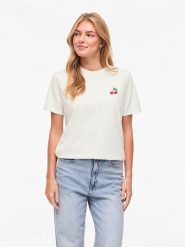 Vila Koszulka "Visybilla Cherry" w kolorze białym rozmiar: S. Białe bluzki Vila, s, bez wzorów, z bawełny, bez kołnierzyka, bez ramiączek. Za 57.33 zł.