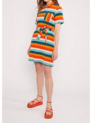 Blutsgeschwister Sukienka "Grand Slam Madamedelightful" w kolorze zielono-pomarańczowym rozmiar: M. Pomarańczowe sukienki Blutsgeschwister, na co dzień, m, bez wzorów, z bawełny, bez kołnierzyka, bez ramiączek, mini, proste. Za 184.02 zł.