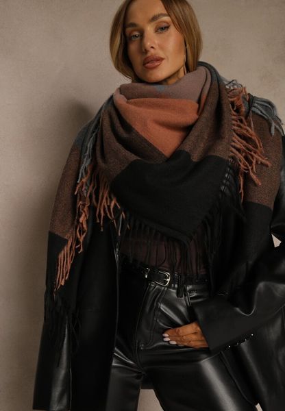 Brązowy Szalik Saltorin. Brązowe szaliki Renee, bez wzorów, z bawełny. Za 49.99 zł.