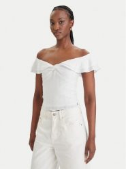 Guess Bluzka W6GP23 K3106 Biały Regular Fit. Białe bluzki Guess, s, z aplikacjami, z bawełny, bez kołnierzyka, bez ramiączek. Za 329.99 zł.