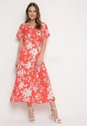 Pomarańczowo-Biała Sukienka Długa z Kopertową Górą w Kwiatowy Print Solmare. Brązowe sukienki Born2be, na co dzień, l, bez wzorów, eleganckie, bez kołnierzyka, bez ramiączek, maxi, kopertowe. Za 64.99 zł.