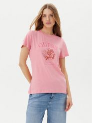 Guess T-Shirt E5GI03 K8G01 Różowy Regular Fit. Czerwone t-shirty Guess, s, z aplikacjami, z bawełny, bez kołnierzyka, bez ramiączek. Za 109.99 zł.