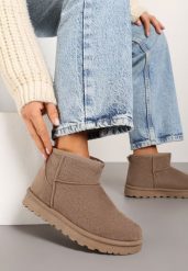 Ciemnobeżowe Płaskie Klasyczne Śniegowce z Ociepleniem Emiriellea. Brązowe trapery i śniegowce Born2be, z jeansu. Za 64.99 zł.